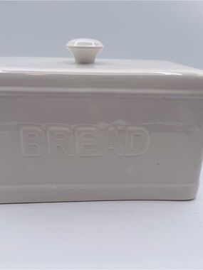 Cost Plus World Market Cream Ceramic Bread Box with Lid